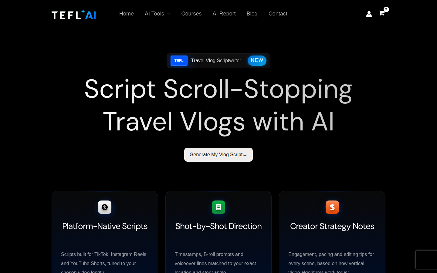 AI travel vlog scriptwriter free tool on tefl.ai