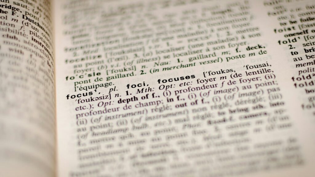 Open dictionary page showing a word definition for teaching English vocabulary